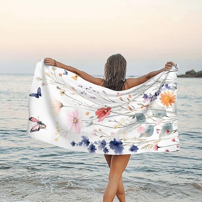 Wildflowers Oversized Sand Free Beach Towel – 71"X32" Lightweight Quick Dry Microfiber Terry Towel For Travel, Swimming, Pool, And Camping, Absorbent And Compact Beach Essential For Women And Men