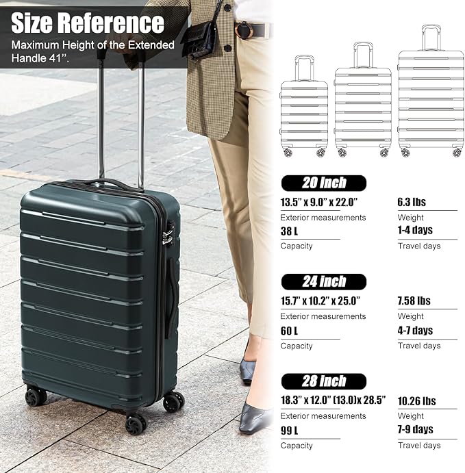 Coolife Luggage Suitcase Carry-on Spinner TSA Lock USB Port Expandable (only 28’’) Lightweight Hardside Luggage (Teal Blue, M(24in))