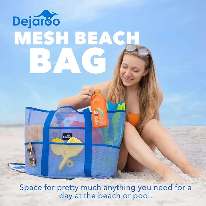Dejaroo Mesh Sand Free Bag - Strong Lightweight Bag For Beach & Vacation Essentials. Tons of Storage!