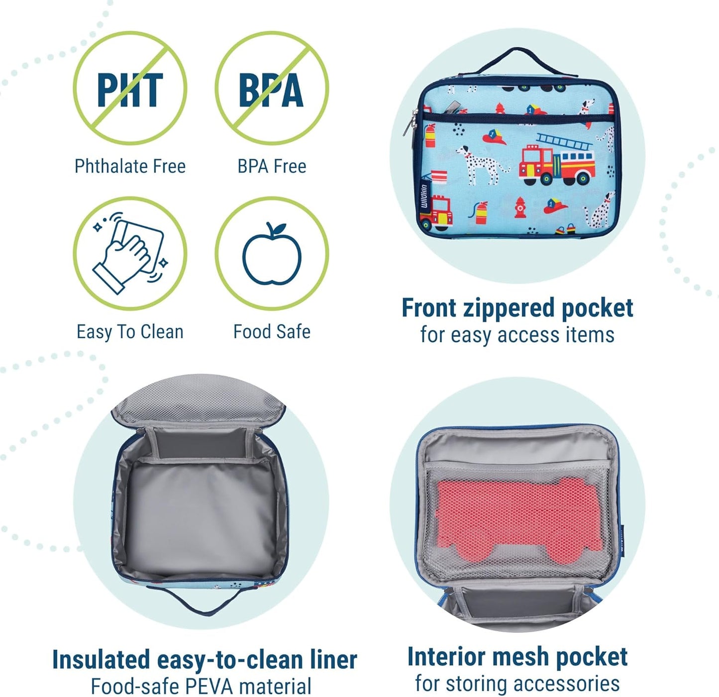 Wildkin Kids Insulated Lunch Box – Durable and Reusable for School & Travel - Firefighters