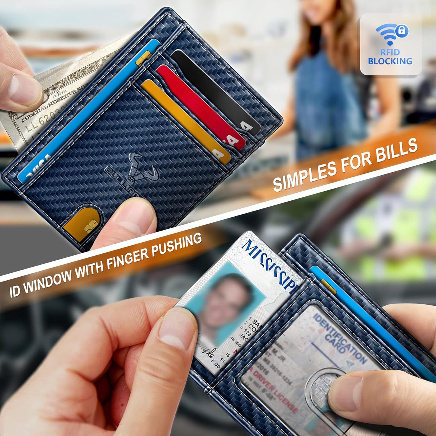 BULLIANT Slim Wallet, Skinny Minimal Thin Front Pocket Wallet Card Holder For Men 7Cards 3.15"x4.5",Gift-Boxed