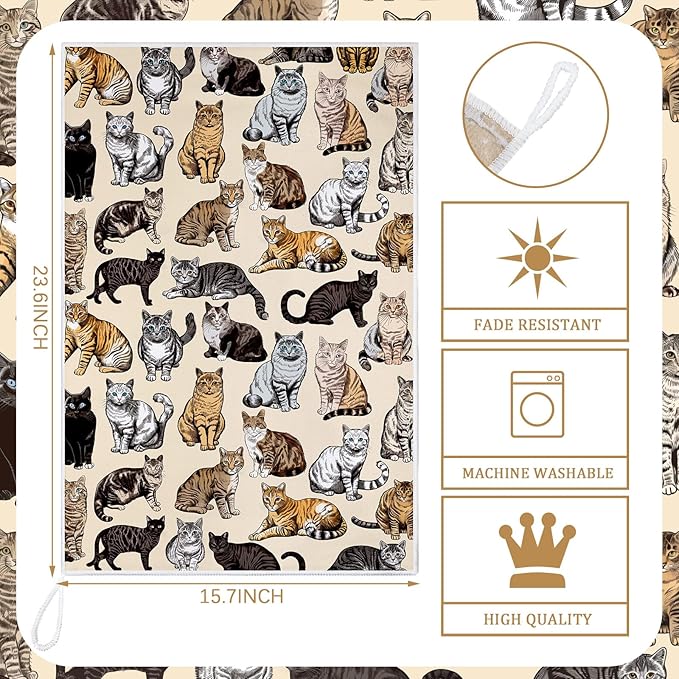Bencailor 6 Pcs Cat Kitchen Towels Cute Cat Dish Hand Towels Farm Animal Tea Washcloth for Bathroom Kitchen Fall Autumn Farmhouse Decor 24 x 16''