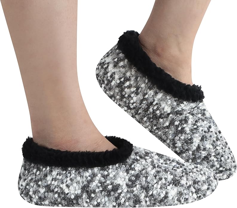 Snoozies Slipper Socks for Women Indoor, Cozy Sherpa-Lined Womens Slippers Non-Skid, Ladies Gifts