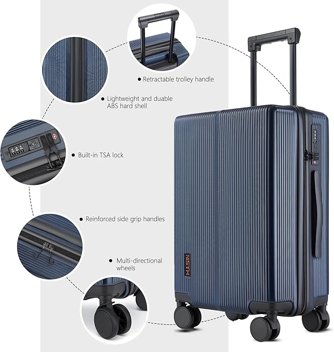 Carry On Luggage with TSA Lock, Carry on Suitcase 22x14x9 Airline Approved, Carry-on luggage with 360° Spinner Wheels, Hardside 20 Inch Lightweight Hard Shell Suitcase (Blue, 20-Inch)