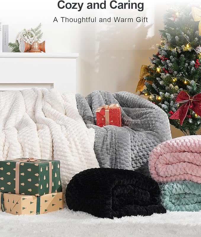 Super Soft Luxury Fleece Sherpa Weighted Blanket 15lbs for Adults, Turtle Shell Fluffy Cozy Warm Queen Size Weighted Throw, Ceramic Beads Washable Heavy Blankets for Couch Bed, Black, 60" x 80"