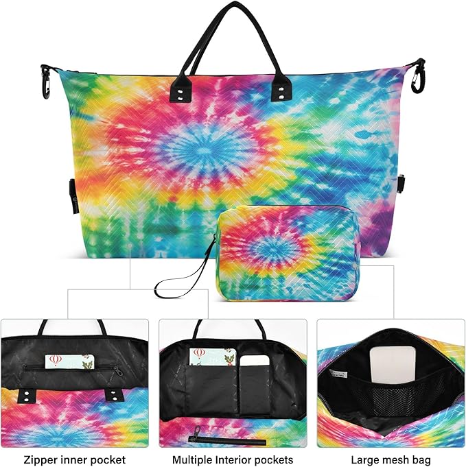 Rainbow Spiral Tie Dye Travel Duffle Bag Gym Yoga Carry on Bags for Men Women Weekender Bag
