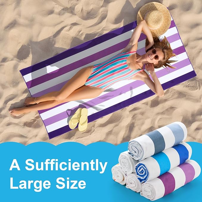 Peryiter 6 Pcs Oversized Microfiber Beach Towels 59 x 28 Inch Large Quick Dry Pool Towels Absorbent Camping Travel Blanket Set for Women Men Bath Beach(Stripe Style,28 x 59 Inch,Gradient Colors)
