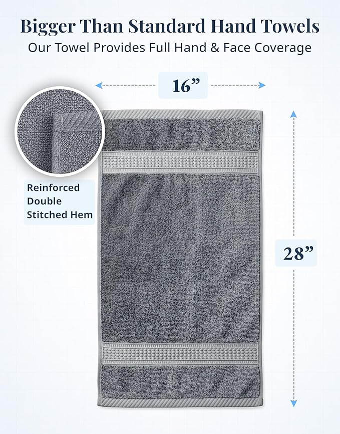 LANE LINEN Hand Towels for Bathroom - 4 Pack (16" x 28"), 100% Cotton Face Towel Set - Soft, Fade & Shrink Resistant - Hotel & Spa Inspired Hand Towels for Bathroom for Modern Family Homes - Cool Grey