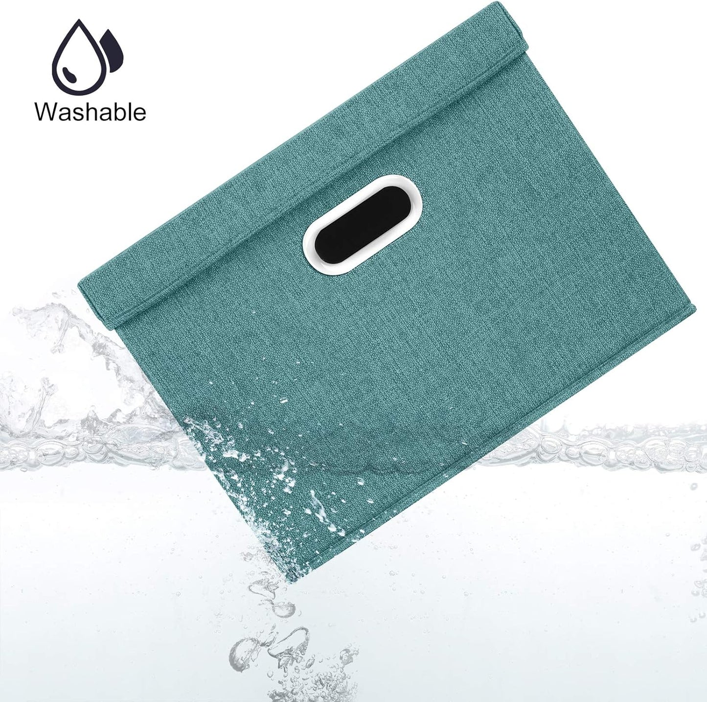 TYEERS Large Storage Bins with Lids, Collapsible, Washable, Fabric Storage Boxes for Organizing, 17.3x11.8x11.4 inches, 5 Pack, Aqua Deep