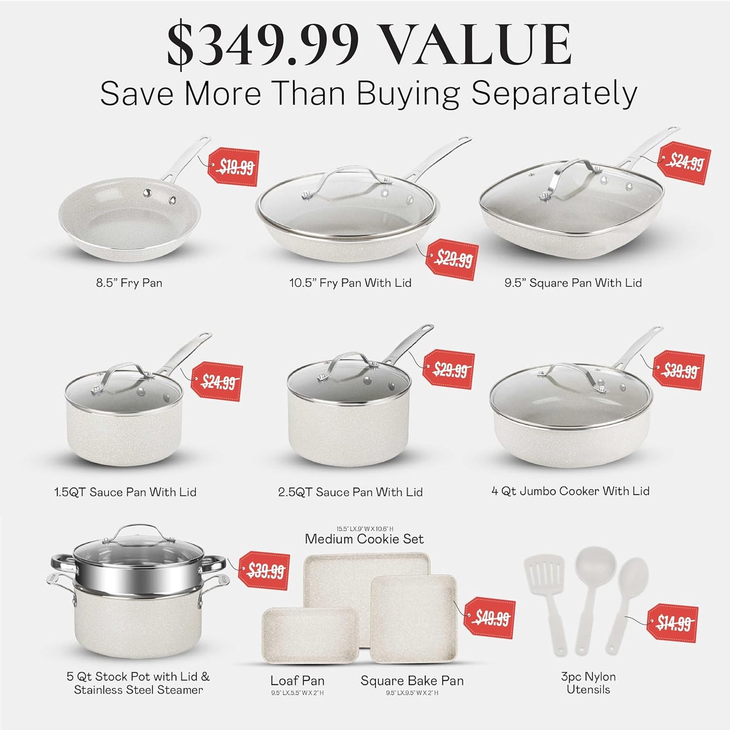 Granitestone 20 Pc Ceramic Cookware Set Nonstick, Complete Pots and Pans Set Non Stick for Kitchen with Bakeware, Cooking Utensils & Steamer, Non Toxic Made Without PFOA PFOS, Oven & Dishwasher Safe