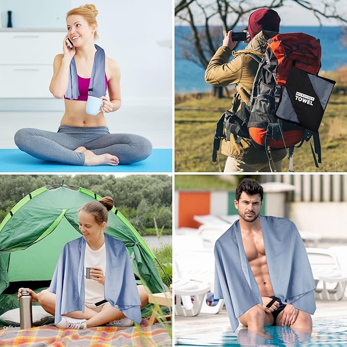 Camping Towel L Size Microfiber Quick Dry Lightweight for Travel Body Swimming Pool Beach Hiking Hot Yoga Mat Towels(Navy Blue, 1 Pack L)
