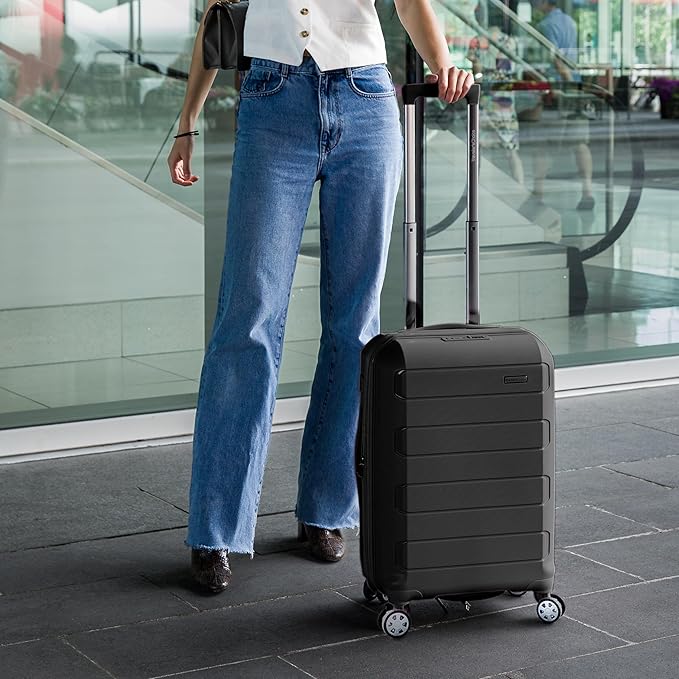 Traveler's Choice Pagosa Hardshell Expandable Luggage with Spinner Wheels, Black, 22-Inch Carry-on