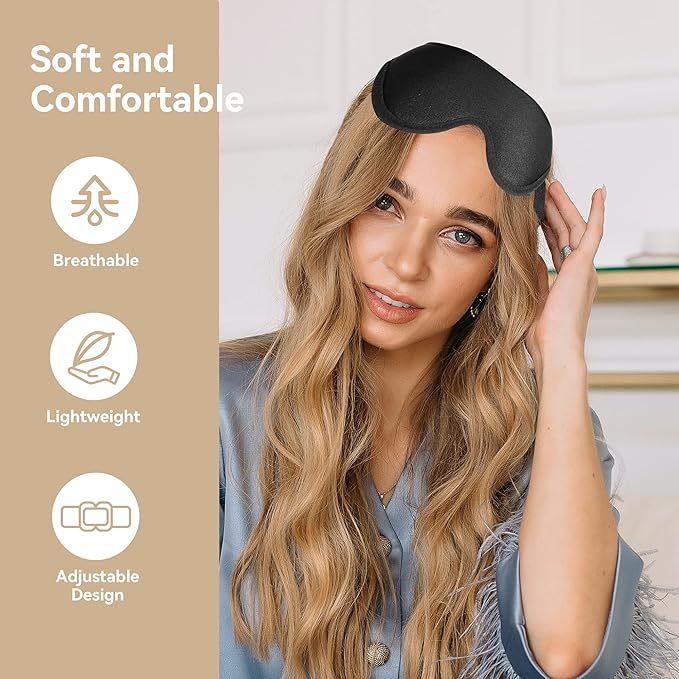 Sleep Mask for Men Women,Upgraded 3D Deep Contoured Eye Covers for Sleeping with Adjustable Strap,Block Out Light, Soft Comfort Eye Shade Cover for Travel Yoga Nap (1pcs, Black)