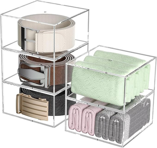 5 Layers Clear Square Acrylic Belt Organizer for Closet, Belt Holder for Accessories, Scarves, Ties, Jewelry, Bracelets-Space-Saving Storage Solution