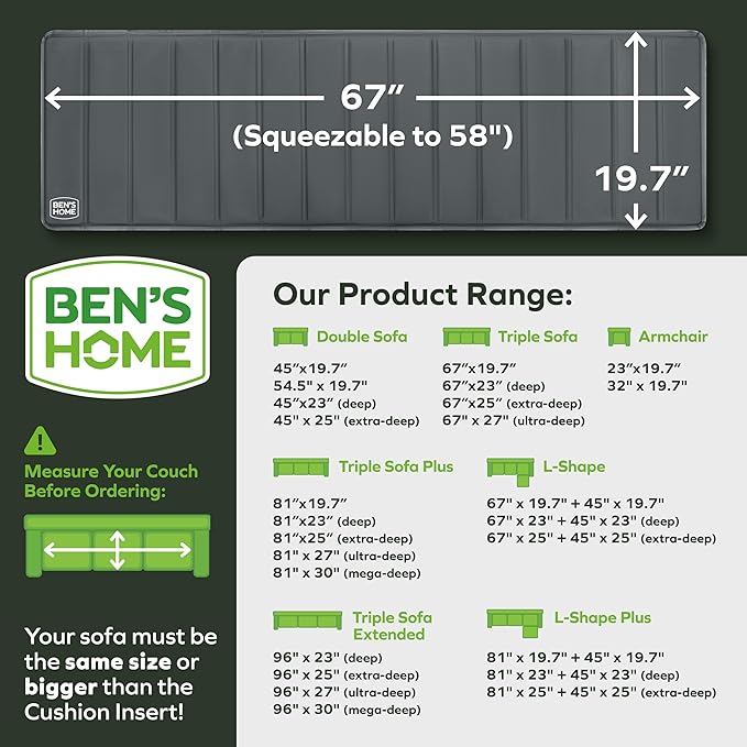 BEN'SHOME® Heavy Duty Couch Cushion Support Board for Sagging Sofas | Fits 58"-67" x 19.7" Deep | Protects Your Back from Sinking Seats | 0.5" Solid Wood, 400 LBS, Anti-Slip, Lifetime Replacement