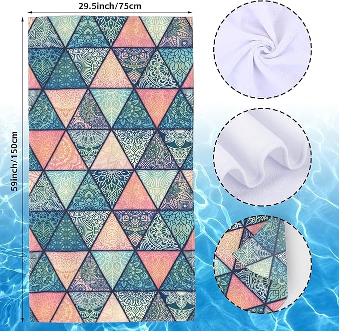 Microfiber Beach Towels,Vintage Ottoman Motifs Mandala Oversized Absorbent Bath Towels,Soft Quick Dry Thin Camping Towel for Adults Women Men,29.5"×59"