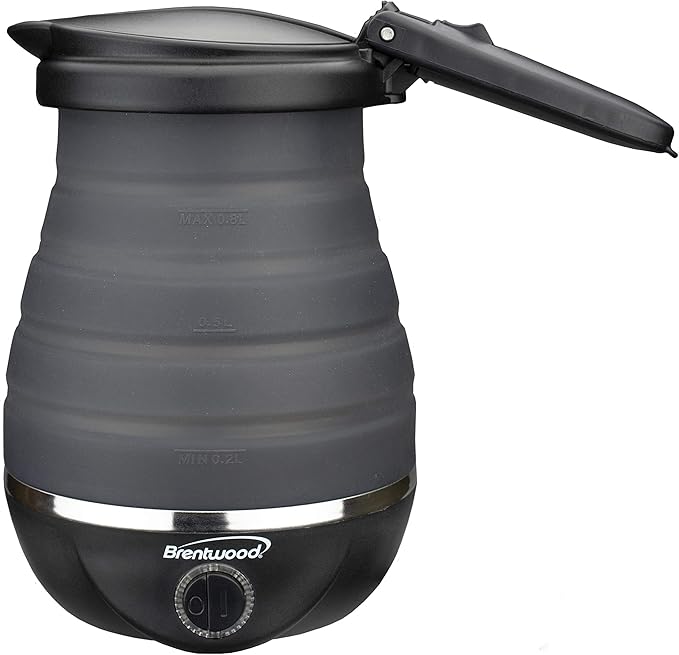 Brentwood Appliances KT-1508BK .85-Quart Dual-Voltage Collapsible-Travel Kettle (Black), 0.85Q