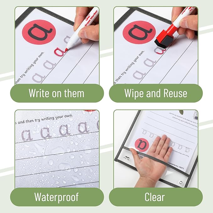 Mr. Pen Dry Erase Pocket Sleeves, 6 Pack, 10 x 14 inches, Plastic, Colorful, Dry Erase Sheets