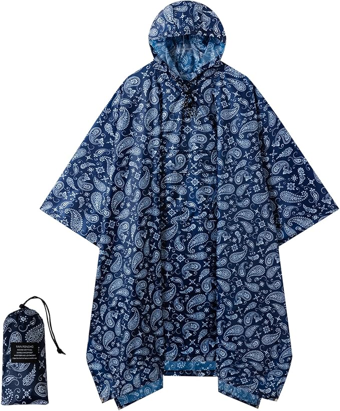Hooded Rain Poncho for Adults - Waterproof Rain Coat and Lightweight Jacket 3-in-1 Multi-Function with Pockets