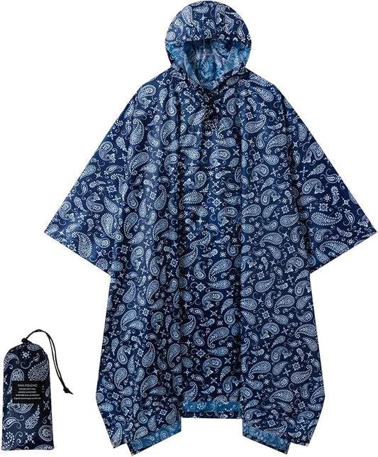 Hooded Rain Poncho for Adults - Waterproof Rain Coat and Lightweight Jacket 3-in-1 Multi-Function with Pockets