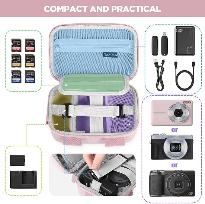 Digital Camera Case, Waterproof & Protective Small Camera Bag with 2 Carrying Ways, Lightweight camera sling bag for PowerShot ELPH 180/190 / Sony DSCW800/DSCW830 - Pink