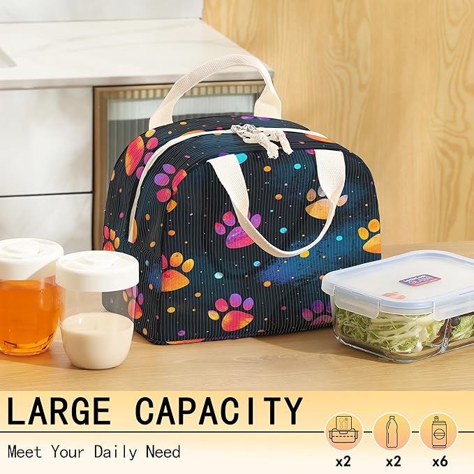 Insulated Lunch Box for Women and Men,Corduroy Lunch Bag for Work,Leakproof Adults Cooler Tote Bag for Offices,Picnic,Travel,Outdoor (Cat's Claw)