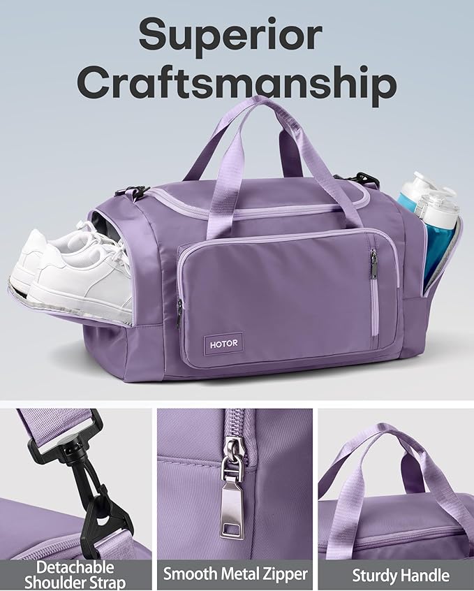 HOTOR Gym Bags for Men & Women - Spacious Duffle Bag with Shoe Compartment & Wet Pocket, Carry On Weekender Bag Portable Sports Duffel Bag for Workout, Fitness, Travel, Purple, 20.5" x 11.0" x 10.6"