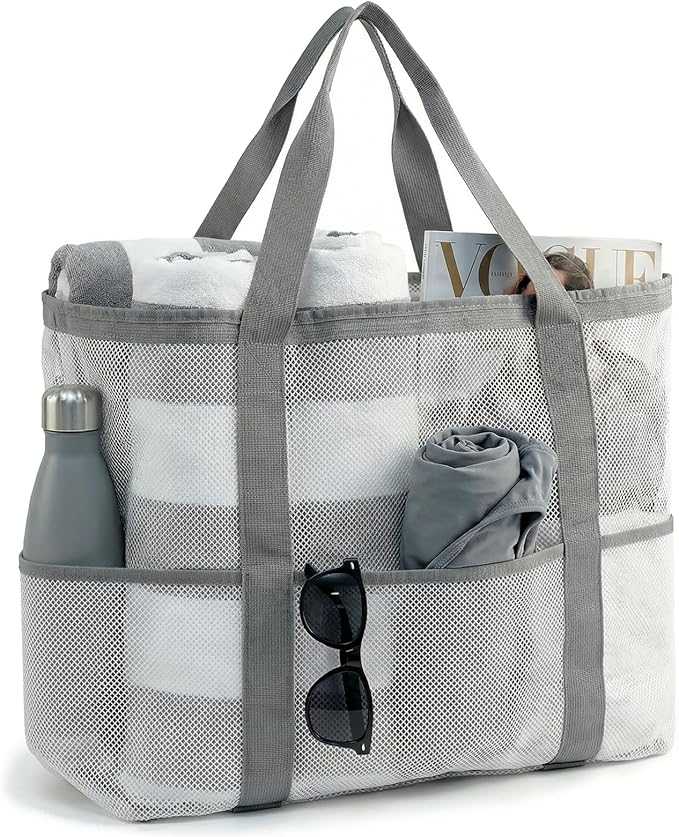 Mesh Beach Bag-Large Beach Tote for Women with Zipper Pocket, pool cruise travel swim, Toys & Vacation Essentials