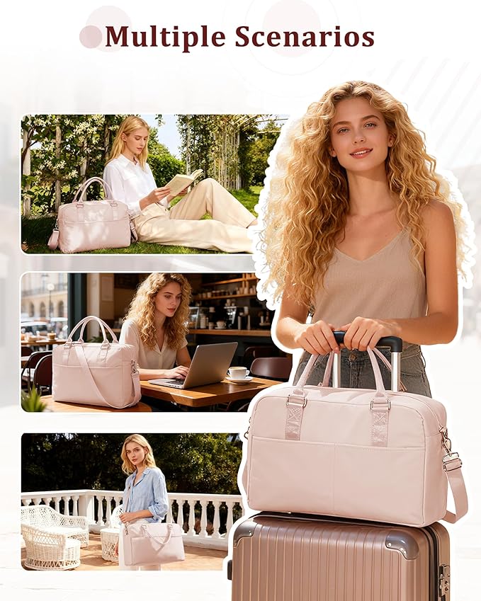 Gym Bag for Women,Travel Duffle Bag for Travel with Wet Pocket Weekender Overnight Carry On Tote Bag Luggage Bag with Trolley Sleeve Personal Item Travel Bag Hospital Diaper Bag Pink