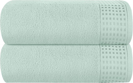 GLAMBURG 100% Cotton Oversized 2 Pack Bath Sheets 35x70, Ultra Soft Highly Absorbant Compact Quickdry & Lightweight Large Bath Sheet Set, Ideal for Gym Travel Camp Pool - Sea Green