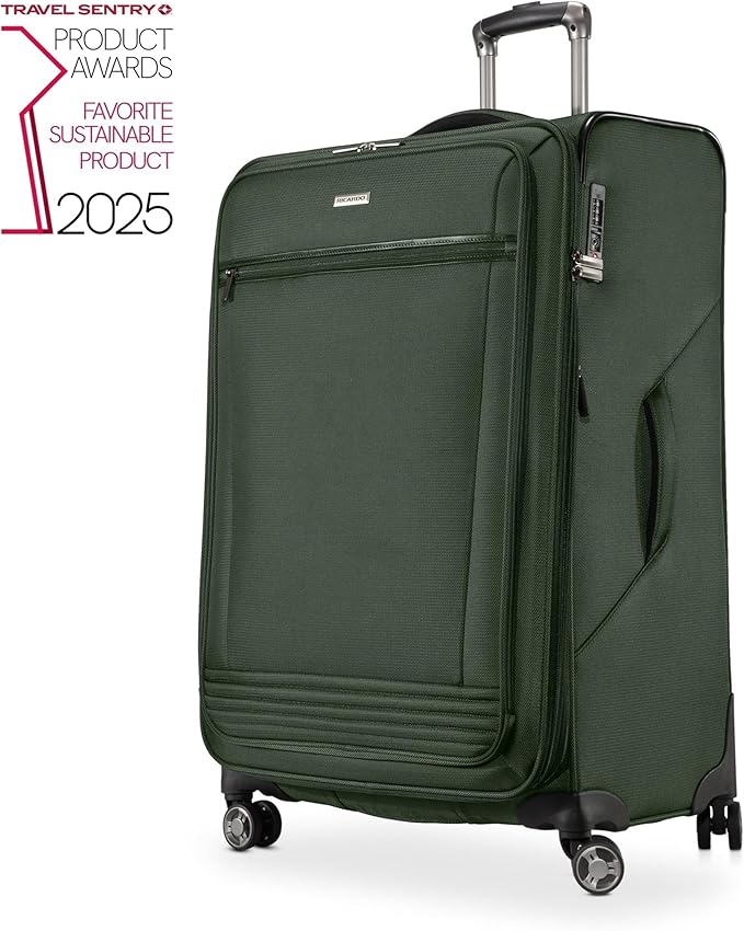 Ricardo Beverly Hills Avalon Softside 2-Piece Luggage Set Made with Sustainable 100% Recycled PET (rPET), Lightweight, Eco-Friendly Travel, Expandable, Dual Spinner Wheels, Juniper Green, (20" & 28")