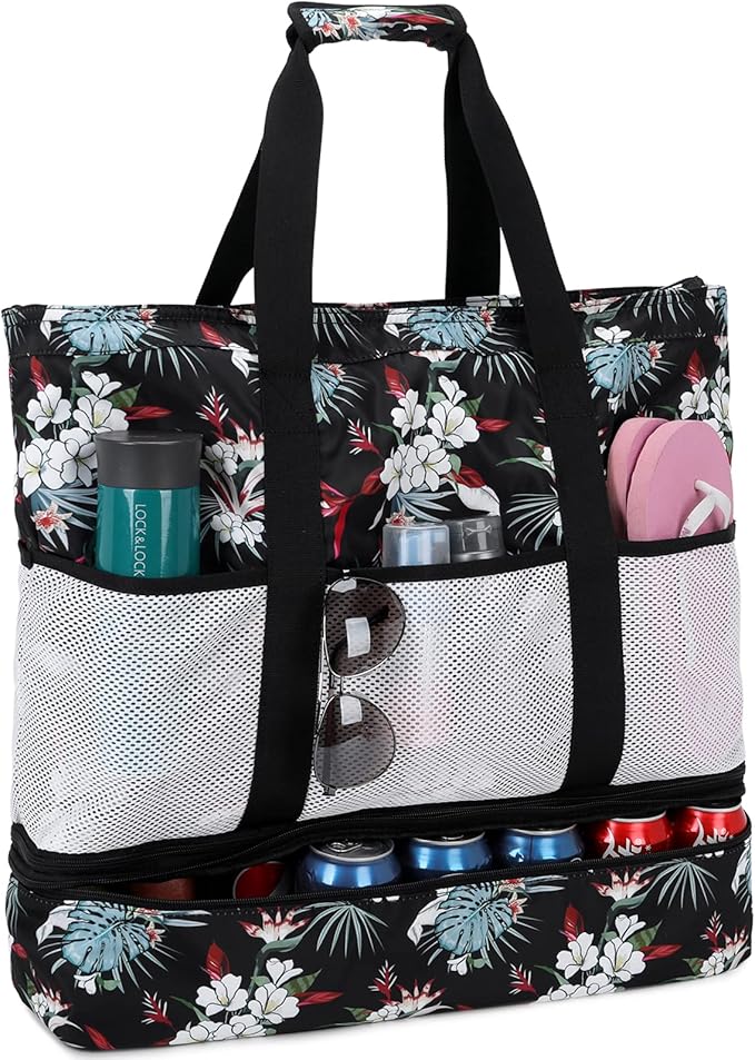 JIANYA Beach Bag Women Waterproof Sandproof Beach Tote Bags with Cooler Top Zipper Large Totes for Pool Travel Daily