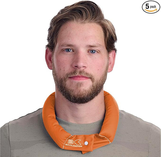 KOOLGATOR Evaporative Cooling Neck Wrap – Reusable Neck Cooler with Long Lasting Relief During Hot Weather Activities, Sports, & Outdoor Work, Orange, 5 Pack