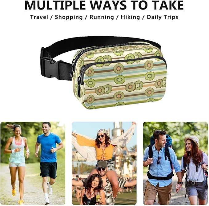 Kiwi Fruit Stripe Fanny Pack for Women Men Water Resistant Fashion Waist Packs with Adjustable Strap Belt Bag for Travel Workout Jogging Hiking 21220508