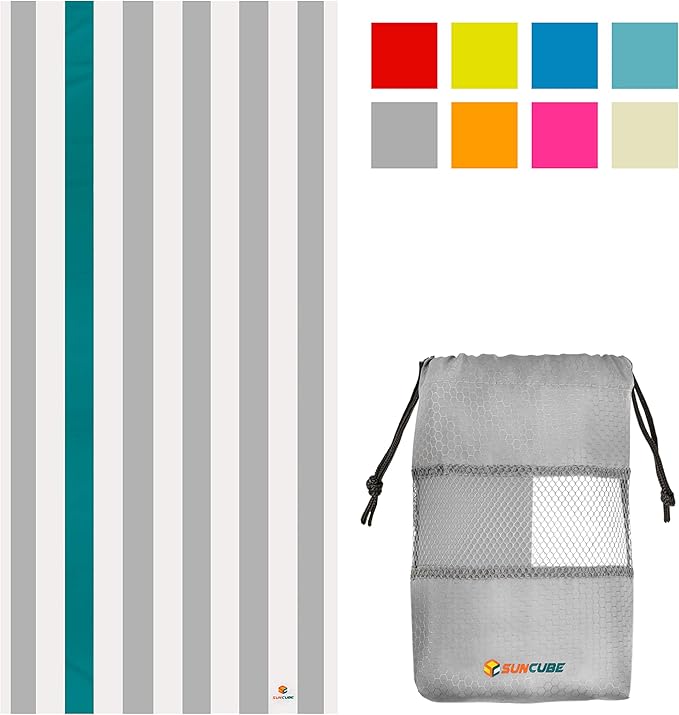 SUN CUBE Microfiber Beach Towel, Quick Dry Sand Free Beach Towel, Lightweight Compact Travel Swim Towel for Pool, Camping, Sand Resistant Packable Adult Towel - Light Grey 78x35 Inches