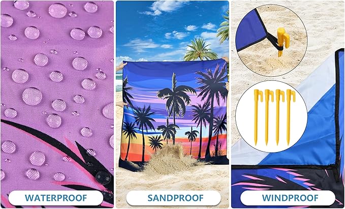 Beach Blanket Waterproof Sandproof Beach Mat 79”x 83” for 1-8 Adults Quick Drying Durable Outdoor Picnic Mat for Beach Festival Travel Camping Hiking (Color Cocotree, 79"×83"(4 Person))
