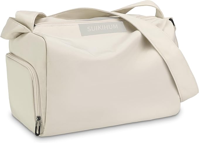 Women's Mini Gym Bag Crossbody, Everyday Sling Duffel with Shoe Compartment & Wet Pocket, Water-Resistant Travel Bag, Cream