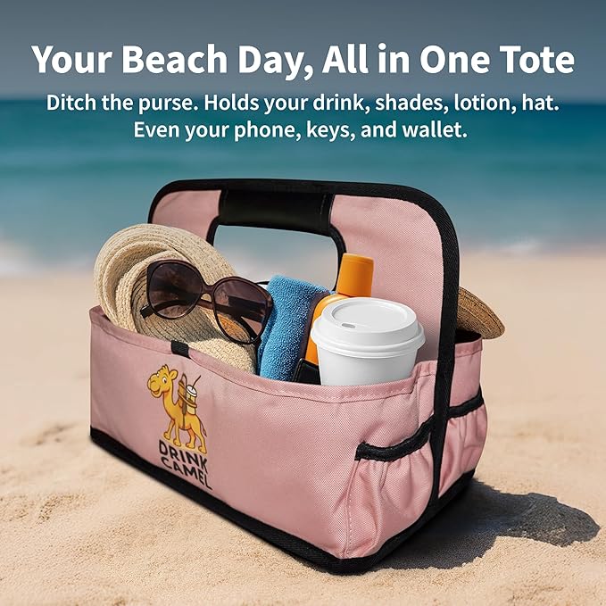 Reusable Drink Carrier with Handle, Foldable 6 Cup Drink Holder Carrier for Delivery, Coffee Cup Carrier, Portable Cup Holder Bag for Drinks, to Go Beverage Drink Organizer (Peach)