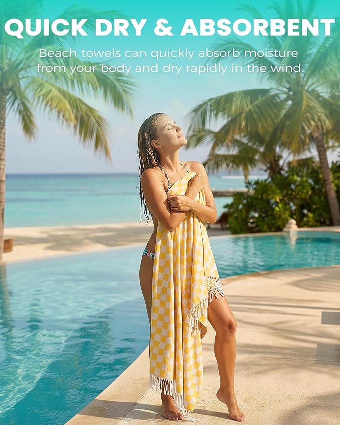 6 Packs Turkish Beach Towel Vacation Essentials Blanket Set Pool Bath Towels Bulk Multipack Travel Sand Free Quick Dry Extra Large Oversized Cute Big Soft Lightweight Compact Checkered Cloud Women