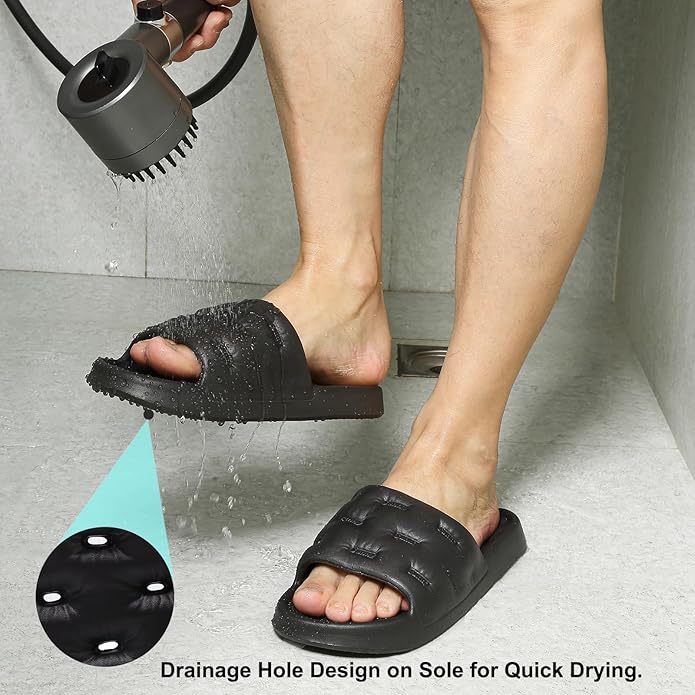 Shower Shoes for Women and Men Quick Drying Non-Slip Pool Slides Comfortable College Dorm Slippers Lightweight Beach Sandals with Drain Holes
