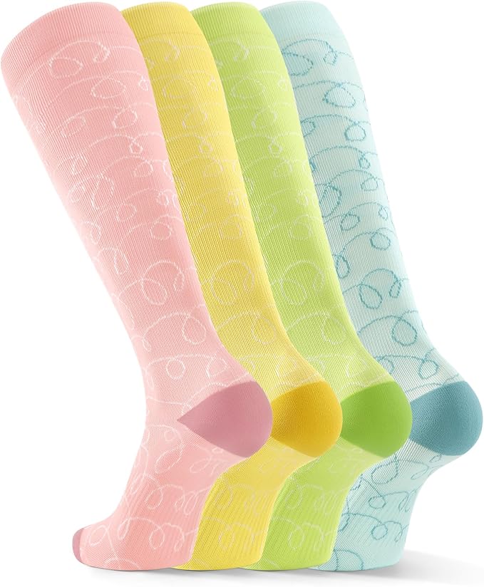 FITRELL 4 Pairs Compression Socks for Women & Men, 15-20mmHg Circulation Support for Athletic Travel Daily Wear