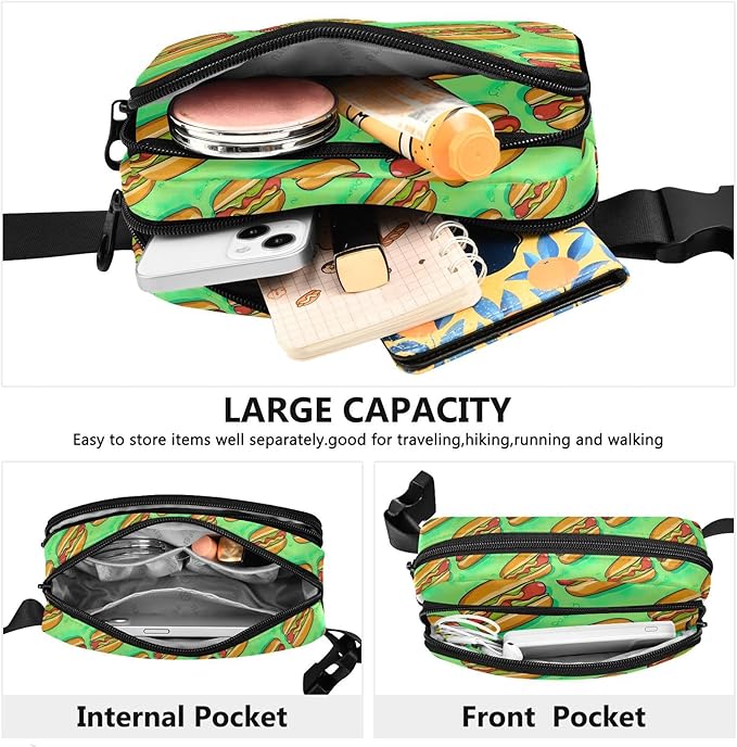 Funny Hot Dog Fanny Pack for Women Men Water Resistant Fashion Waist Packs with Adjustable Strap Belt Bag for Travel Workout Jogging Hiking 21220327