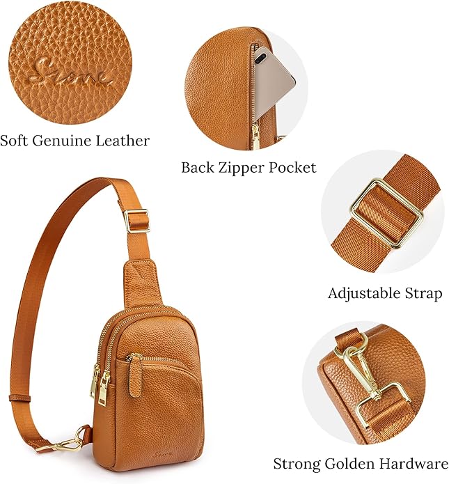 S-ZONE Genuine Leather RFID Blocking Small Sling Bag Women Crossbody Fanny Packs