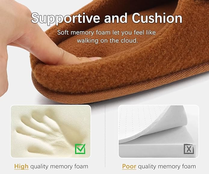 ONCAI Men's House Slippers Memory Foam Slip-On Warm Cozy Scuff Home Bedroom Shoes with Indoor/Outdoor Rubber Soles US Size 7-15
