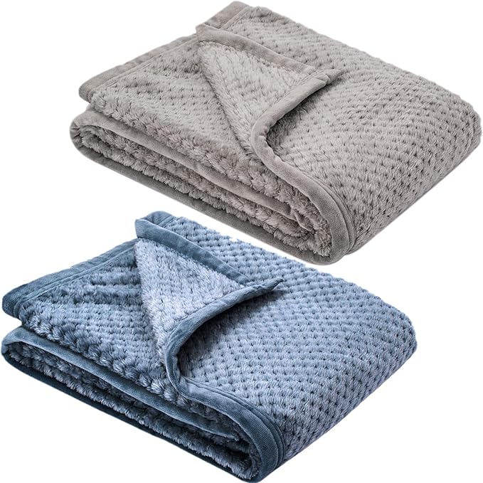 Fuzzy Blanket or Fluffy Blanket for Baby, Soft Warm Cozy Coral Fleece Toddler, Infant or Newborn Receiving Blanket for Crib, Stroller, Travel, Decorative, 30”×40”, Flint Gray+Smoked Blue