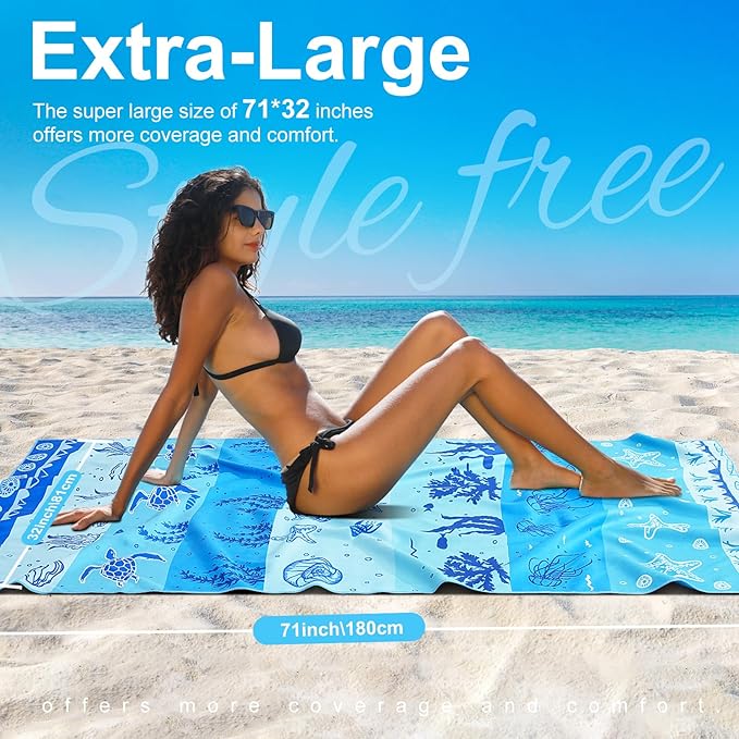 Lightweight Thin Microfiber Beach Towel Oversized Quick Dry Compact Sandproof Clearance Towels Sand Free Camping Swimming Pool Easy Pack Travel Accessories Essentials Women Adults Starfish Conch