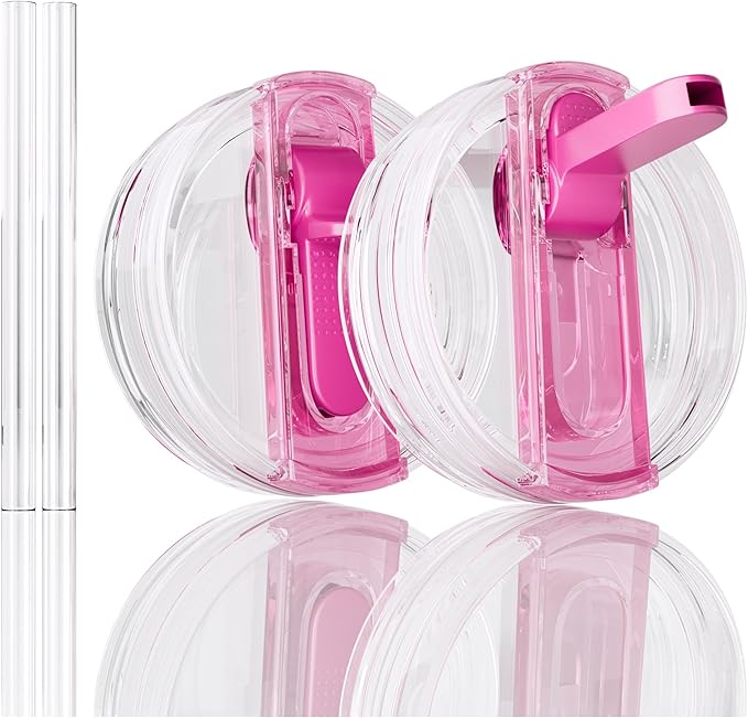 2 Pack Flip Straw Lid for Stanley 40 oz Quencher H2.0 & ProTour, Flip Straw Tumbler Lid for Stanley Cup, Leakproof, No Spill & Easy to Use Reusable Tumbler Cover (Passion Pink)