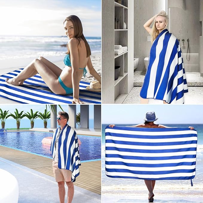 2-Pack Microfiber Beach Towels Set (63"x31.5" + 31.5"x16") | Oversized Quick Dry Sand Free Travel Towel for Beach Pool Gym Camping (Blue)
