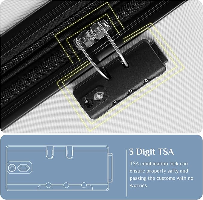 NEWBULIG 3-PCS Set Suitcases Spinner Wheels Lightweight Expandable Travel Hard Shell Luggage with TSA Lock, White