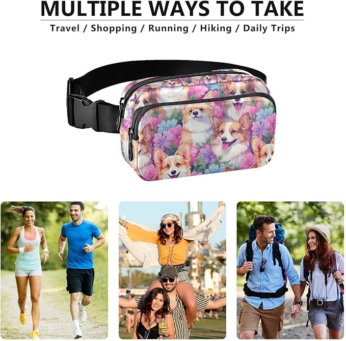 Cute Corgis Fanny Pack for Women Men Water Resistant Fashion Waist Packs with Adjustable Strap Belt Bag for Travel Workout Jogging Hiking 21219740